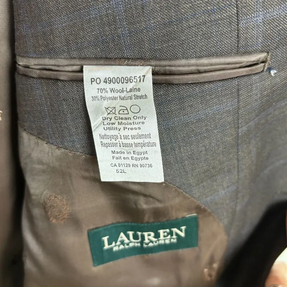 Lauren Ralph Lauren Brown Wool Blend Suit Blazer Jacket Men's 52L Two Button
